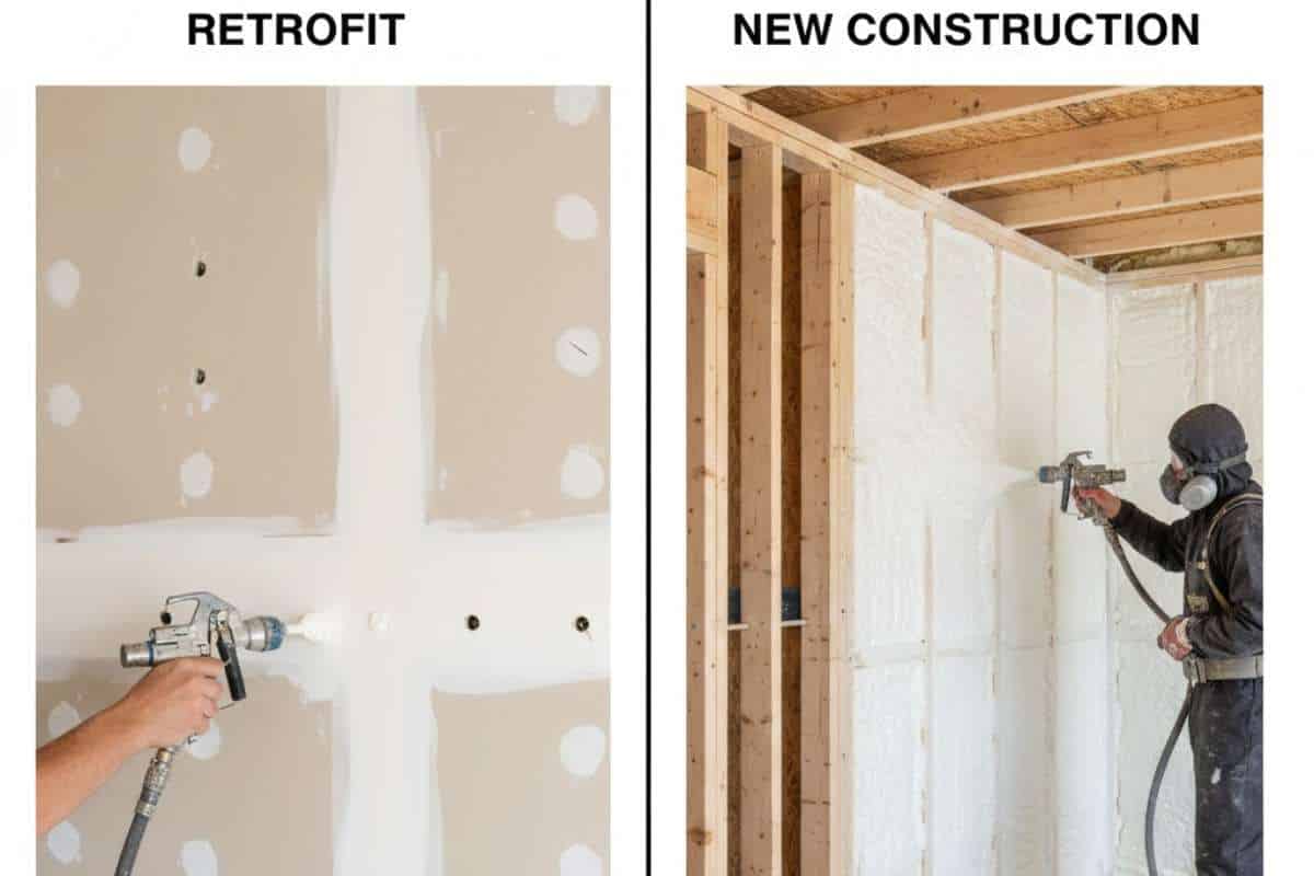 Split view showing limited access in finished walls and open framing access in new construction
